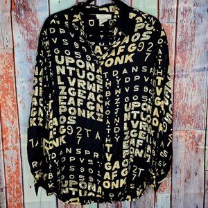 Vintage Sandy Starkman Black White Sequins Embellished Word Number Print Blouse